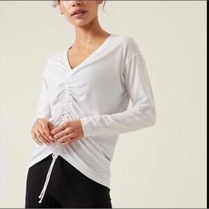 #1931 Athleta Bright White Crossover Ruched Long Sleeve Top Size Medium